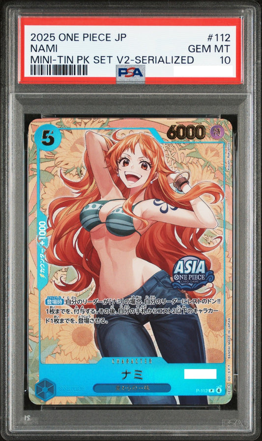 PSA 10 Nami P112 Aisa One Piece Promo MiniTin Pack Set Vol.2 Japanese0